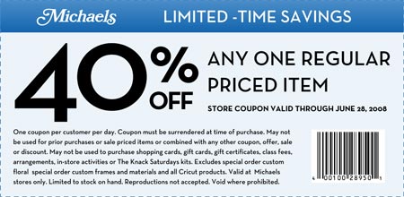 Canadian Coupons: Michaelâ€™s Canada 40% off