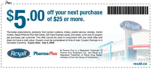 Rexall & PharmaPlus Coupons: $5 off $25