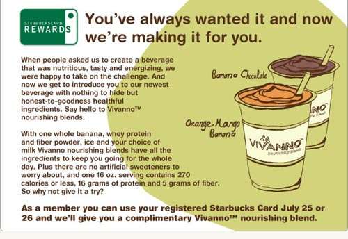 Starbucks Canada: Free Vivanno Drink on July 25 & 26