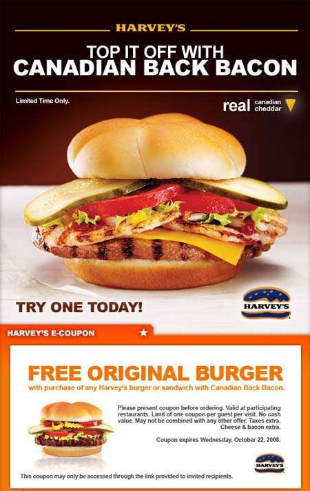 Harveys Canada Free Burger Coupon