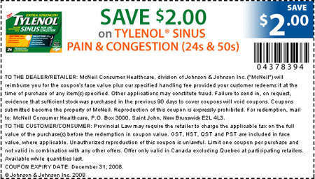 Save $2.00 on Tylenol Sinus Pain & Congestion