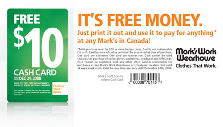 Mark's Work Wearhouse Canada Cash Card Coupon