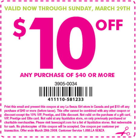 La Senza Girl Canada Coupon: $10 off $40 - Canadian Freebies, Coupons, Deals,  Bargains, Flyers, Contests Canada Canadian Freebies, Coupons, Deals,  Bargains, Flyers, Contests Canada