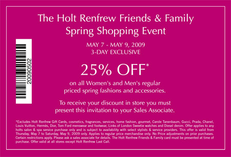 Holt Renfrew Canada Friends & Family Spring Shopping Event Invitation ...