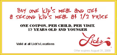 Licks Canada Kids Coupon