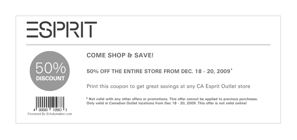 Canadian Deals Esprit Canada 30 Off Entire Store 50 Off Outerwear