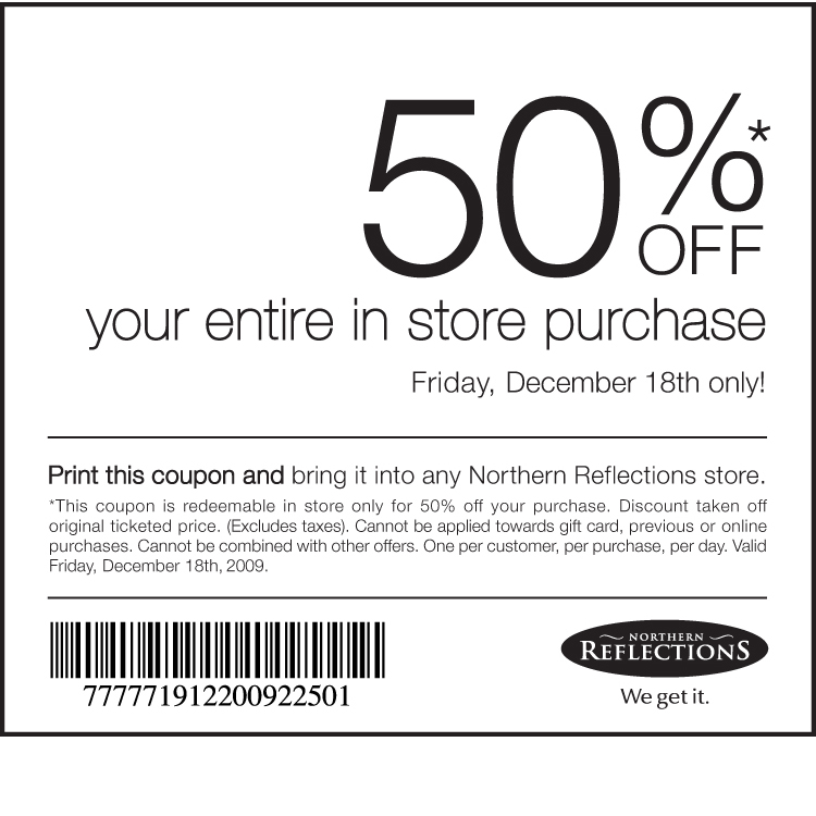 Canadian Coupons: Northern Reflections 50% off, Dec. 18th Only ...
