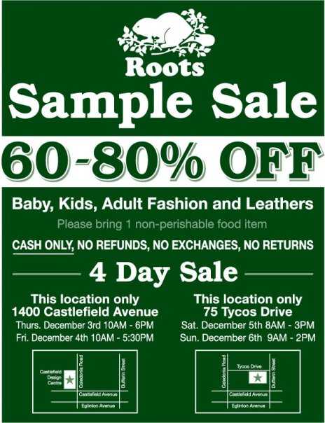 Toronto Ontario Roots Sample Sale Canada Dec 3 6 Canadian