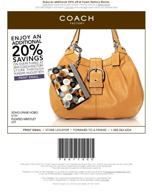 Coach Leatherware Factory Store Printable Coupon! Save 20 Extra on Top