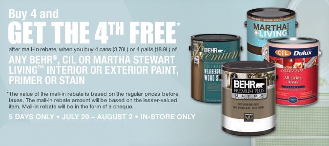 Home Depot Canada Buy 3 Get One Free Mail In Rebate On Behr CIL And 