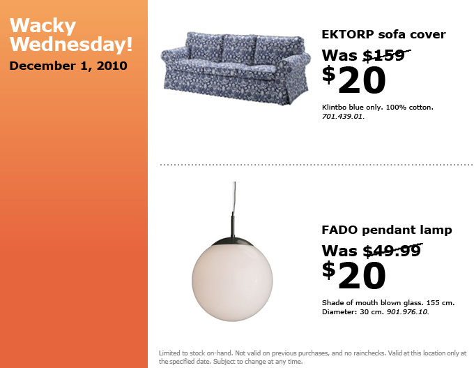IKEA Canada Wacky Wednesday Deals Dec 1 Canadian Freebies, Coupons, Deals, Bargains, Flyers