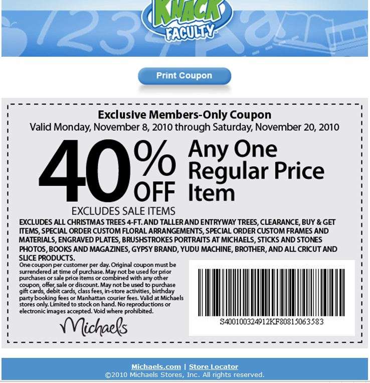 Michaels Canada 40 Off One Regular Priced Item Until November 20th