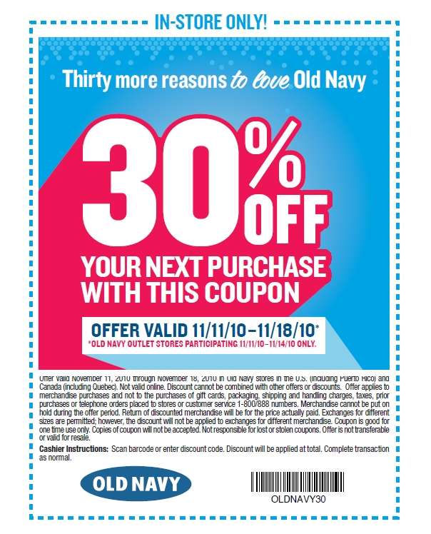 Old Navy Canada 30 Off Your Entire Purchase *Printable Coupon