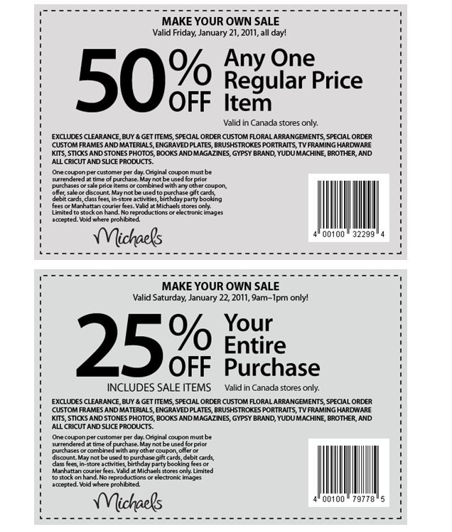 Michaels Canada Printable Coupons Save 50 Off One Item and 25 Off