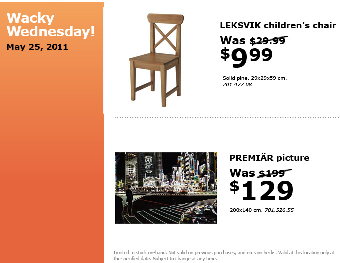 IKEA Canada Wacky Wednesday Deals May 25 Canadian Freebies, Coupons, Deals, Bargains, Flyers