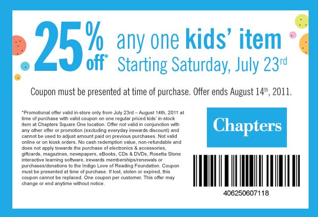 Chapters Indigo Canada: Take 25% Off One Children’s Item *Printable ...