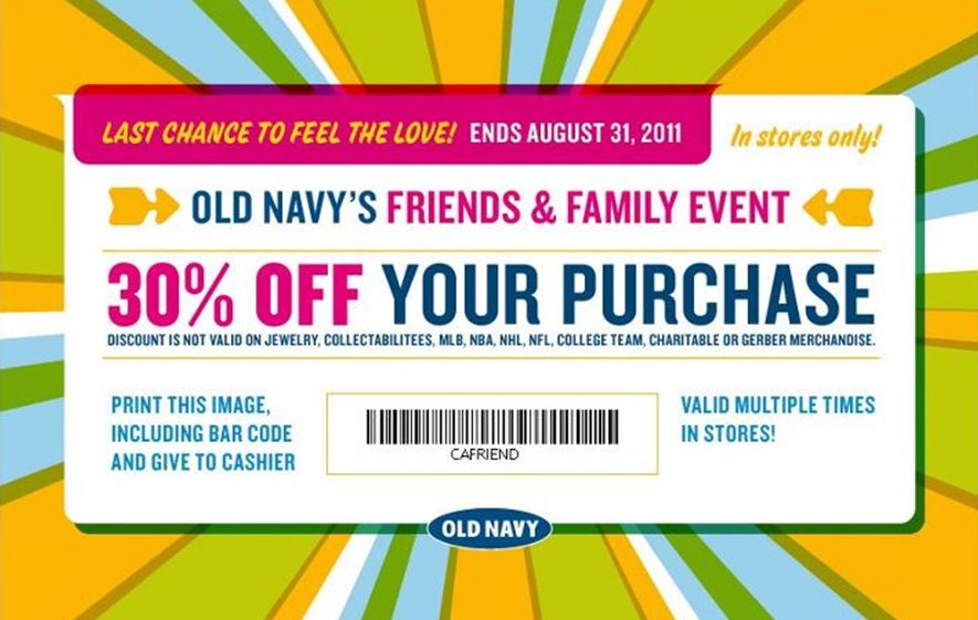 Old Navy Canada: 30% Off Friends & Family Discount Printable Coupon ...