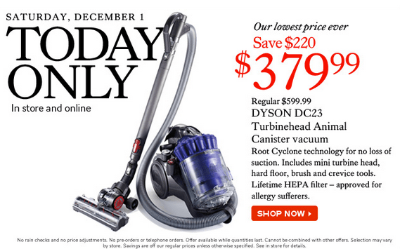 The Bay Deal: DC23 Turbinehead animal canister vacuum $379, Save $220 - Canadian Freebies, Coupons, Deals, Bargains, Flyers, Contests Canada Canadian Coupons, Deals, Bargains, Flyers, Contests Canada