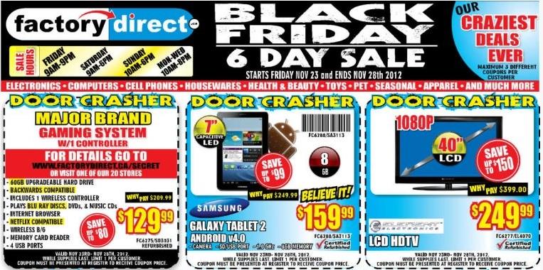 Factory Direct Canada Black Friday 2012 Sale Flyer