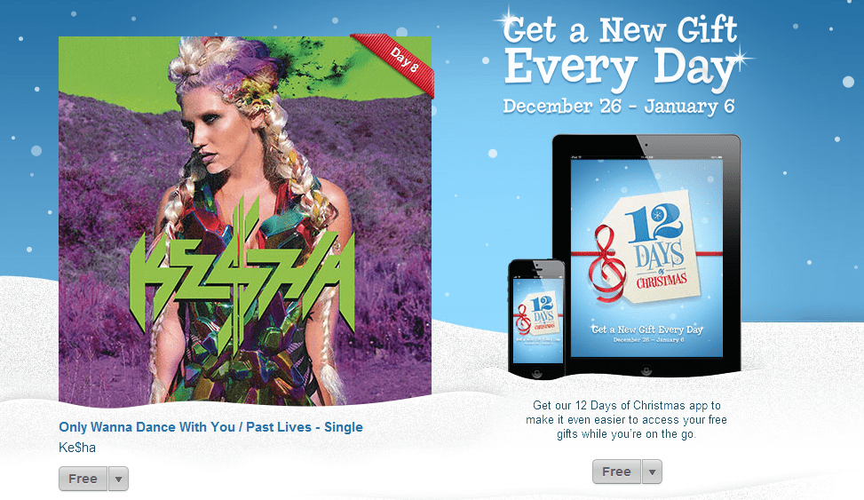 iTunes 12 Days of Christmas Giveaway 2 Keha Songs FREE Canadian