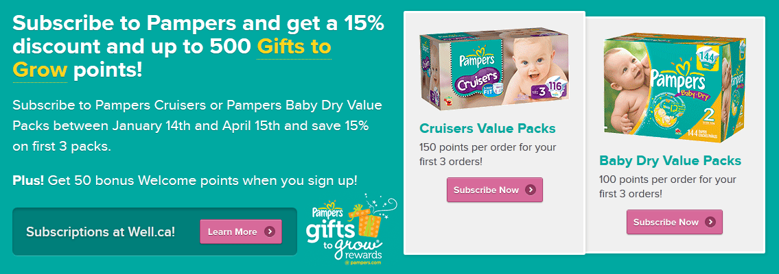 Get Up To 500 Gifts To Grow Points With Pampers Subscription From well ...