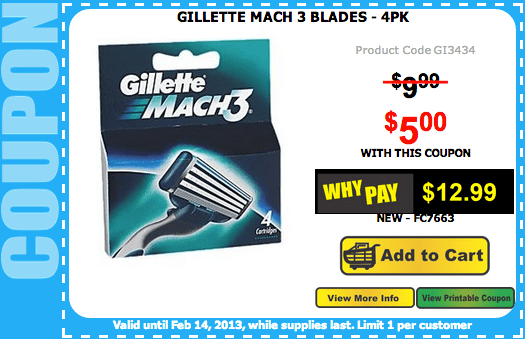 Gillette Mach3 Blades 4pk For $5: Printable Coupon at Factorydirect