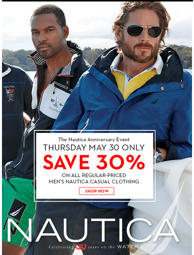 Hudson's Bay Canada Nautica's 30th Anniversary 1-Day Sale: 30% Off ...