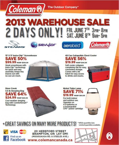 Coleman Canada Warehouse Sale June 7th & June 8th (Brampton
