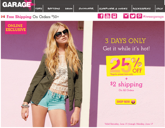 Garage Canada 3-Days Offer: Get 25% Off Regular Price + $2 Shipping ...
