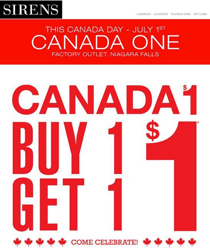 Sirens Factory Outlet Canada Day Deals