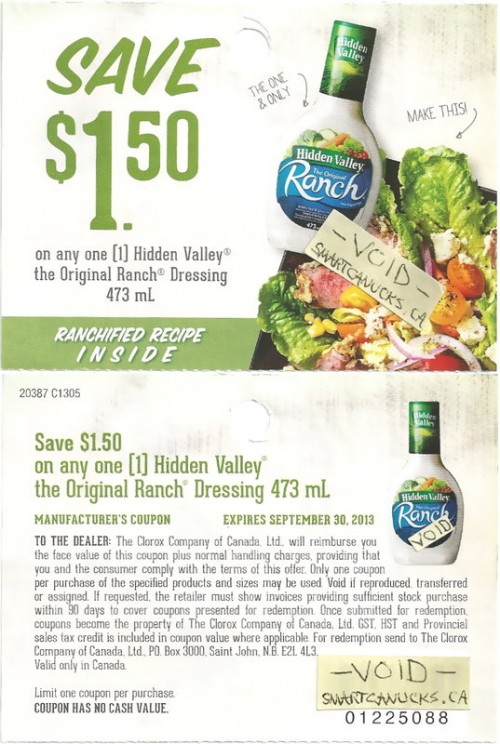 0.49 Hidden Valley Ranch Dressing With Coupon at Metro Ontario June