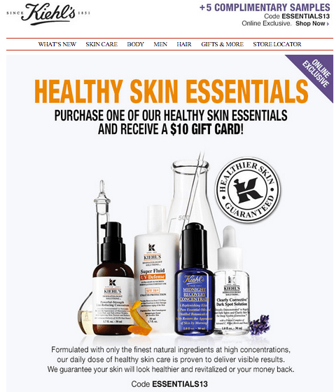 Kiehl’s Canada Coupons: Get $10 Gift Card plus 5 Free Samples