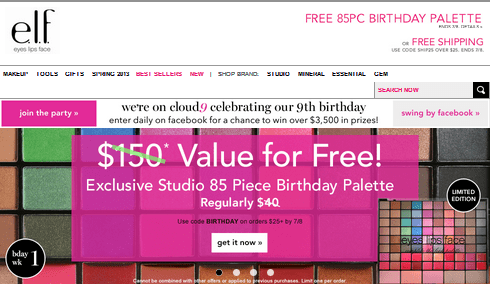 e l f Cosmetics Coupons: Get Free Gift (Value $150) When You Spend $25