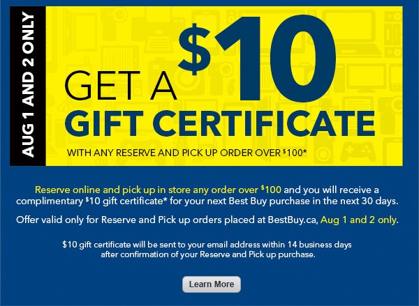Best Buy Get A 10 Gift Certificate With Any Reserve