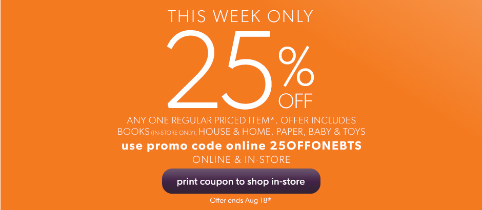 Chapters Indigo: Save 25% Off Any One Regular Priced Item | Canadian