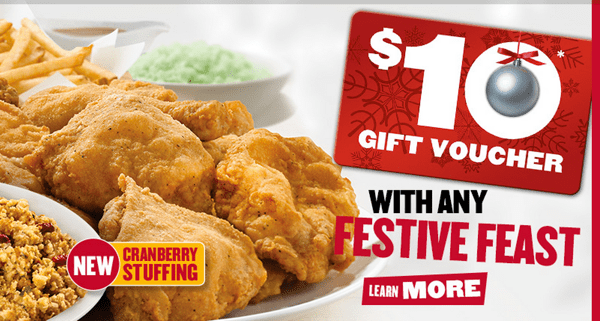 KFC Canada Deals FREE 10 Gift Voucher with Any Festive