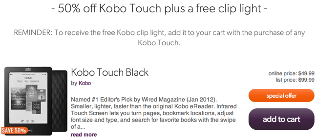 Kobo Touch Sale Chapters Indigo Black Friday