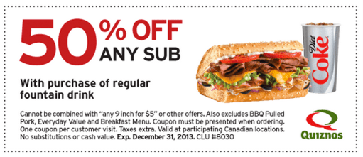 Quiznos Canada Coupons