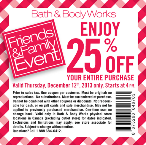 Bath Body Works Canada Friends Family Sale Event: Save 25% Off Your