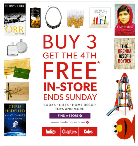 Chapters Indigo Canada Offers: Buy 3 Get the 4th Free In-Store! Books ...