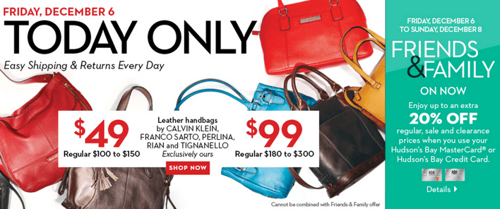 Hudson's Bay Offer leather handbags by Calvin Klein