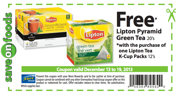 Save on Foods FREE Lipton Green Tea Coupon