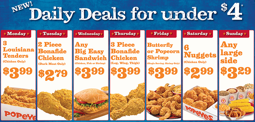 Popeye's Chicken Canada Daily Deals Under $4 - Canadian Freebies, Coupons,  Deals, Bargains, Flyers, Contests Canada Canadian Freebies, Coupons, Deals,  Bargains, Flyers, Contests Canada