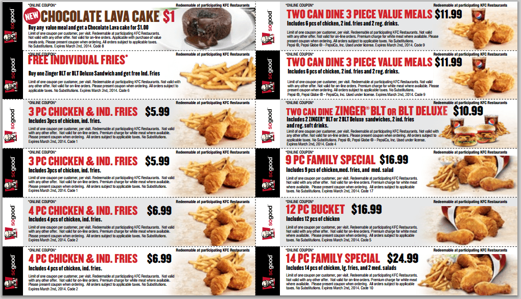 kentucky fried chicken kfc canada printable kfc coupons
