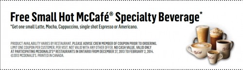 FREE McDoanld's Canada Small McCafe Drinks (Latte, Mocha, Cappucino ...