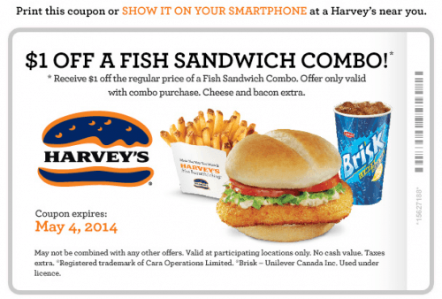 harveys 1 dollar off fish sandwich combo