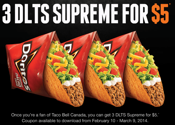 Taco Bell Canada Printable Coupons Get 3 DLTS Supremes For 5 