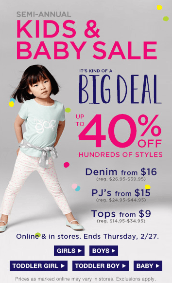 the gap semi annual kids and baby sale