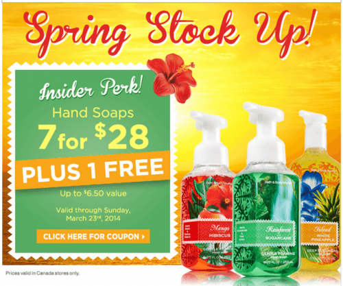Bath & Body Works Canada Prin table Coupons