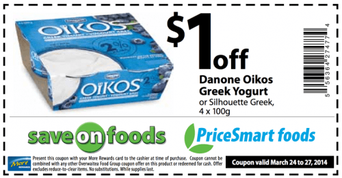 Save on Foods PriceSmart Foods Group Coupons: Save $1 On Danone Oikos